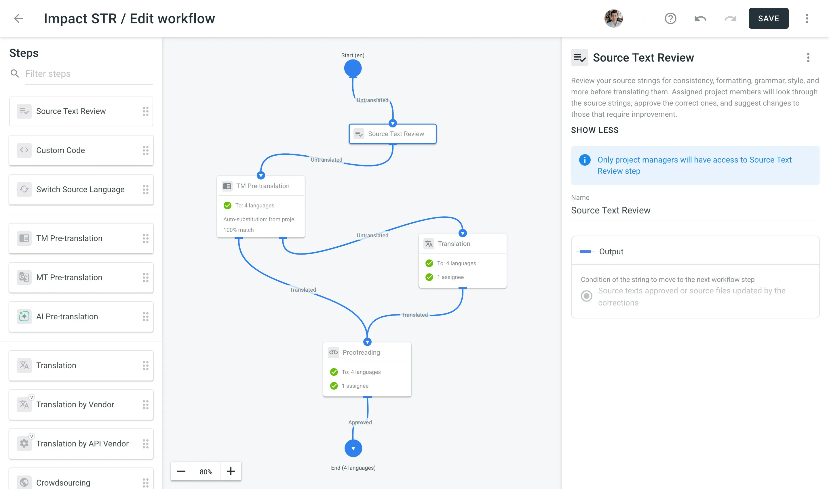 Source Text Review in the Workflow Editor
